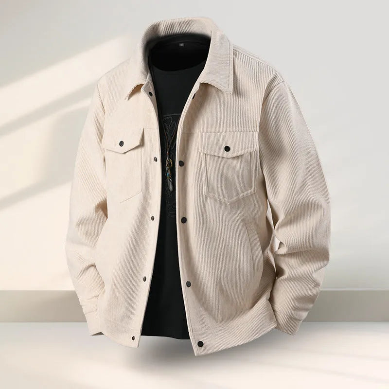 Men's slim fit casual coat in Lycra fabric, available in black, coffee, green, and white.
