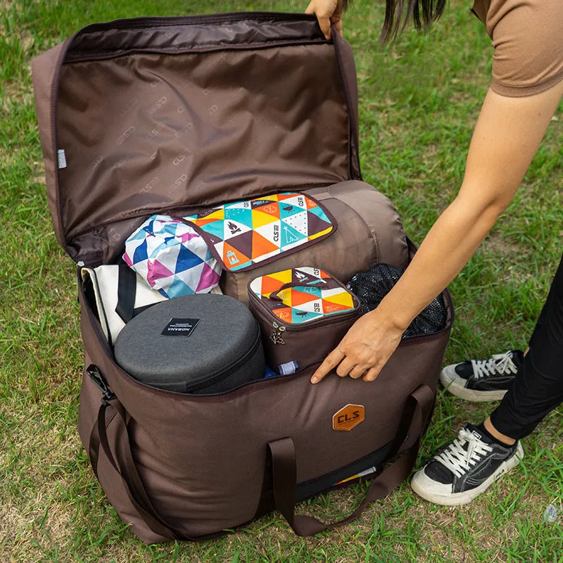CLS Outdoor large capacity 100L camping storage bag in cube shape, expanded view, 600D Oxford cloth
