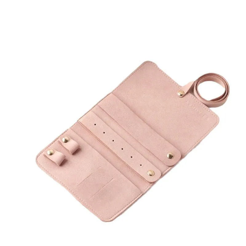 Brown soft leather square jewellery storage pouch measuring 12cm by 12cm