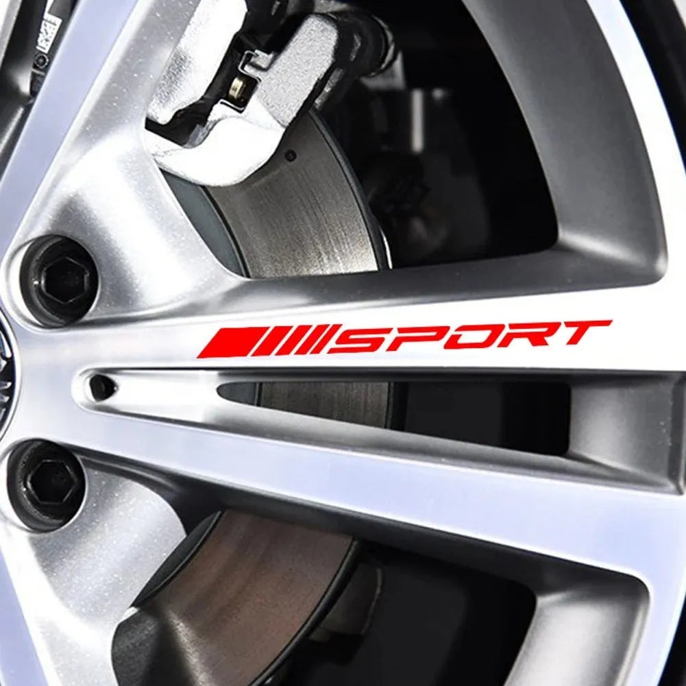 Sports mode hollow design car rim sticker in red colour, shown at 10cm by 0.7cm size.