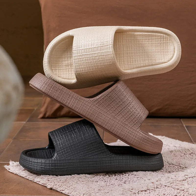 Women's soft EVA non-slip toe ring flip-flop slippers in five colour options.