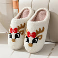 Christmas deer slippers with plush upper, TPR non-slip sole, 3.5cm heel, round toe, fox pattern, sizes 36-45