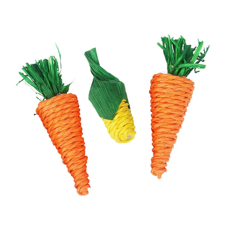 Natural loofah carrot chew toy, 20 cm, for hamsters and rabbits, with woven texture