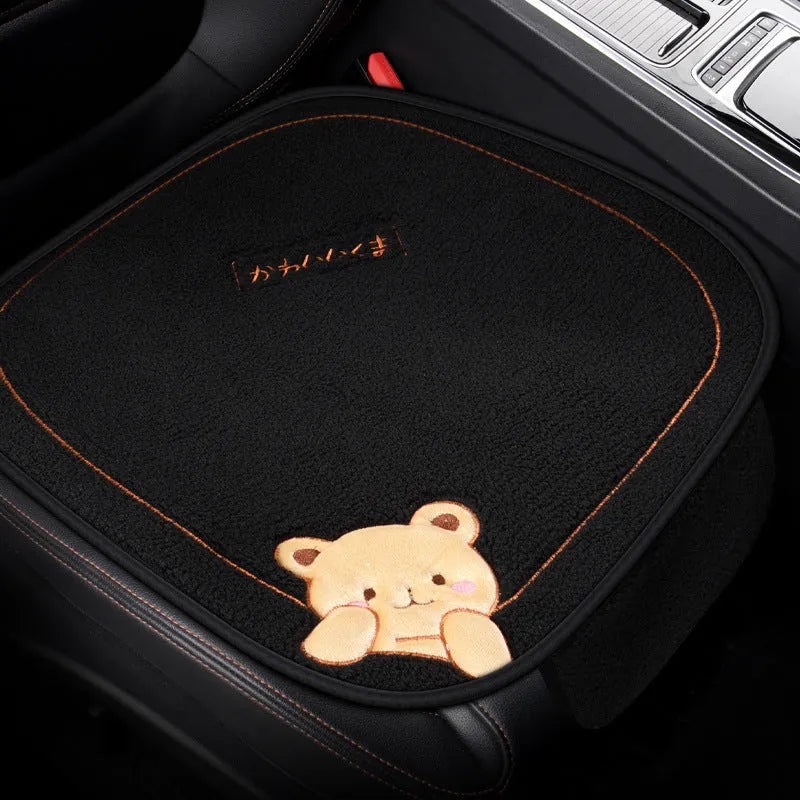 Trendy bear style car cushion three-piece set with square cushion and lumbar support in wool cotton winter filler