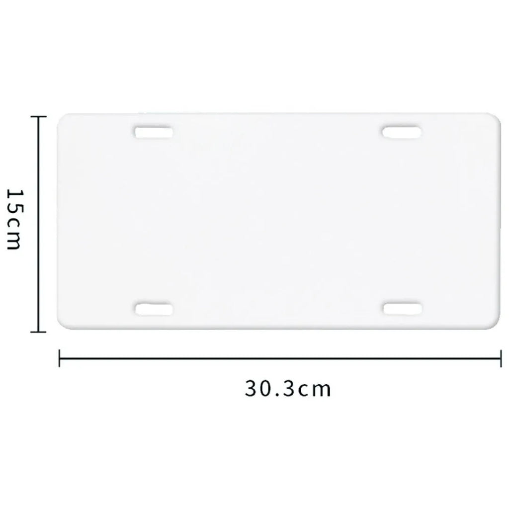 White aluminium licence plate sheet measuring 30.3 by 15 centimetres