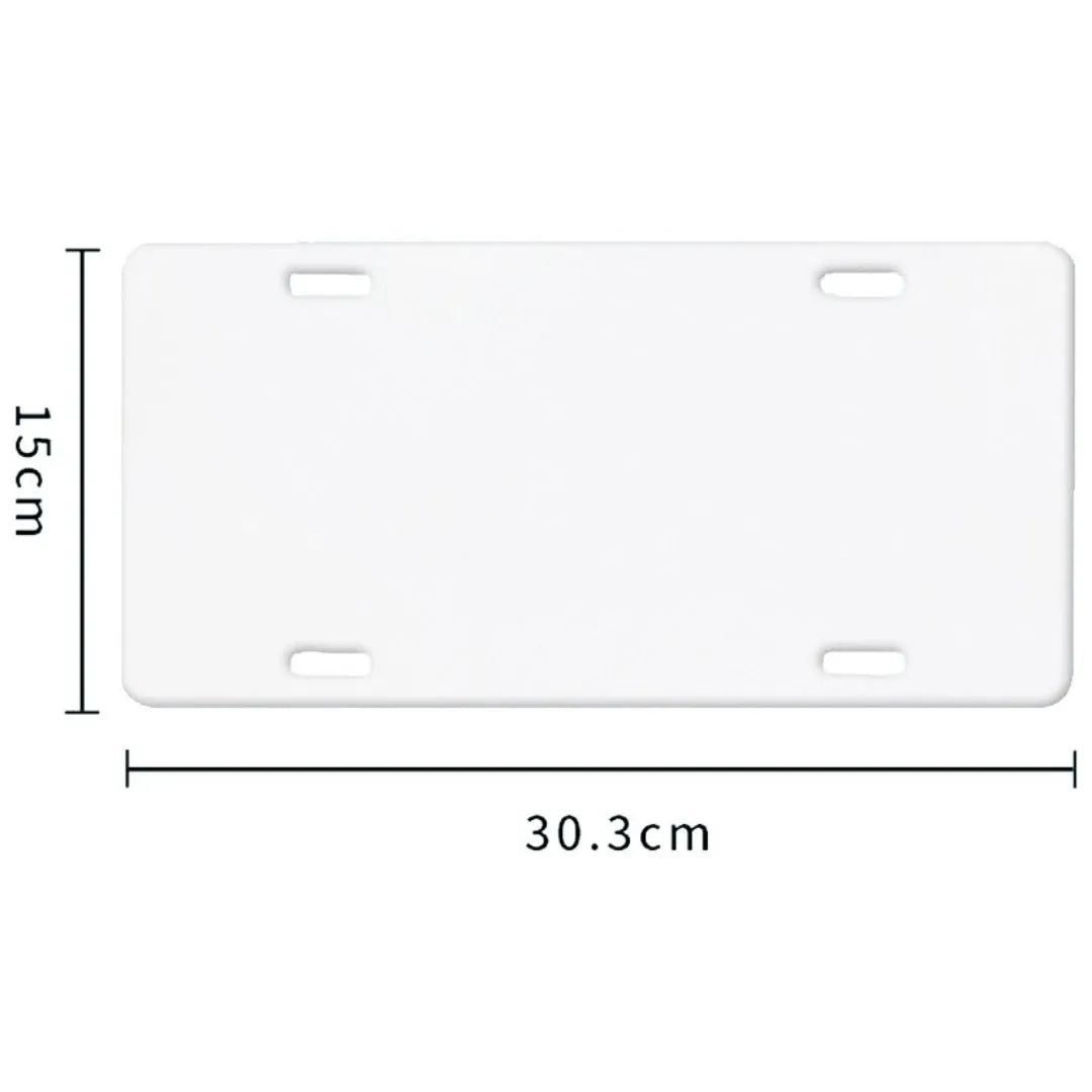 White aluminium licence plate sheet measuring 30.3 by 15 centimetres
