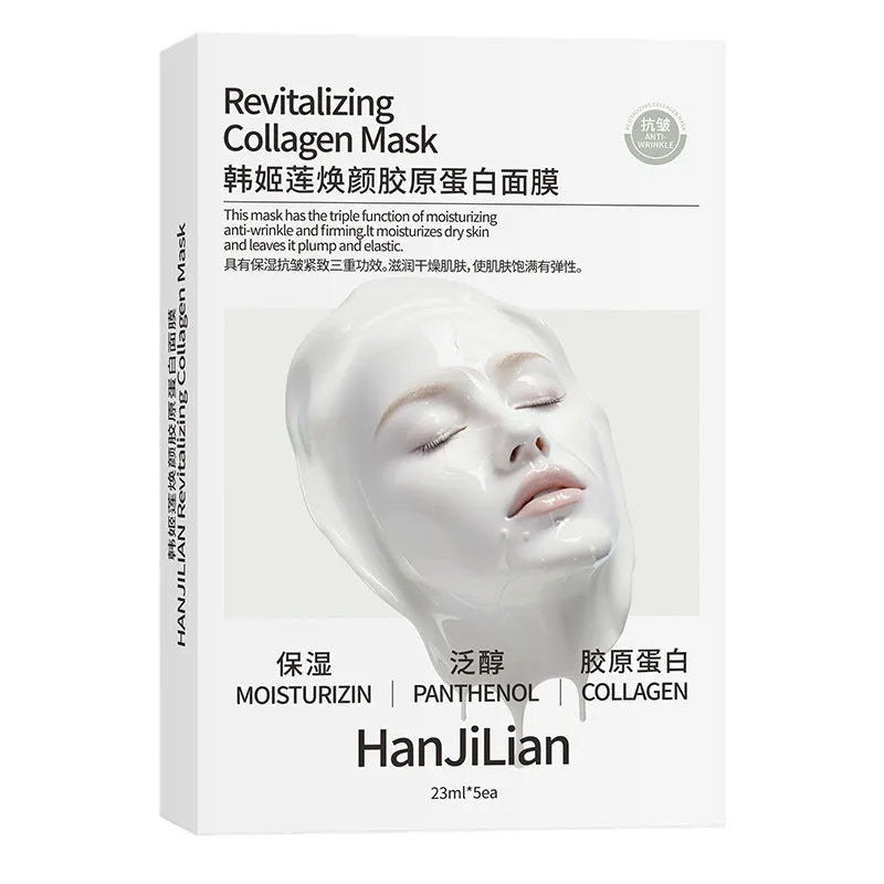 HANJILIAN collagen facial mask box containing 5 sheets with 23ml essence each for autumn and winter skincare
