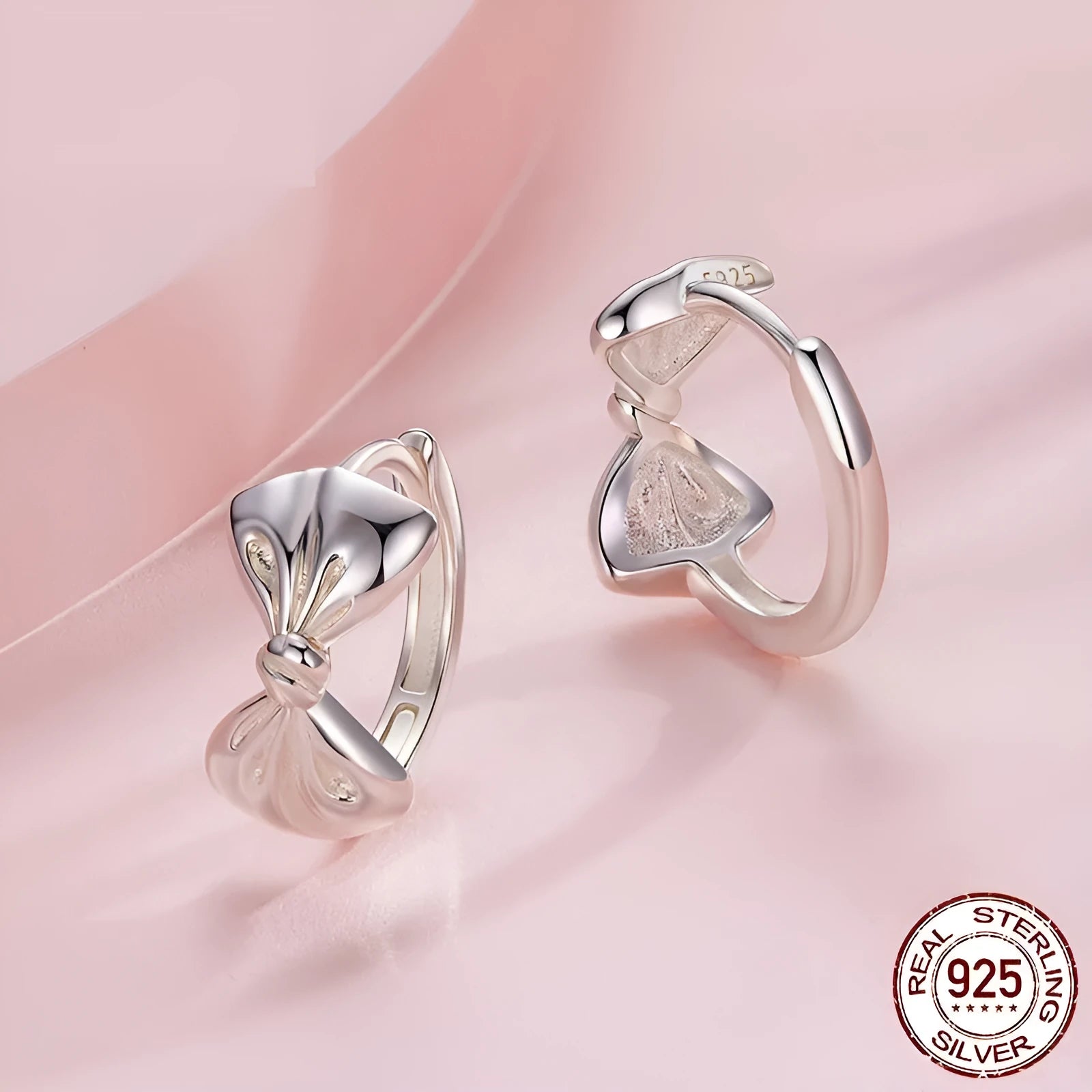 925 silver bow earrings in fairy style, colour BSE1196, electroplated silver finish