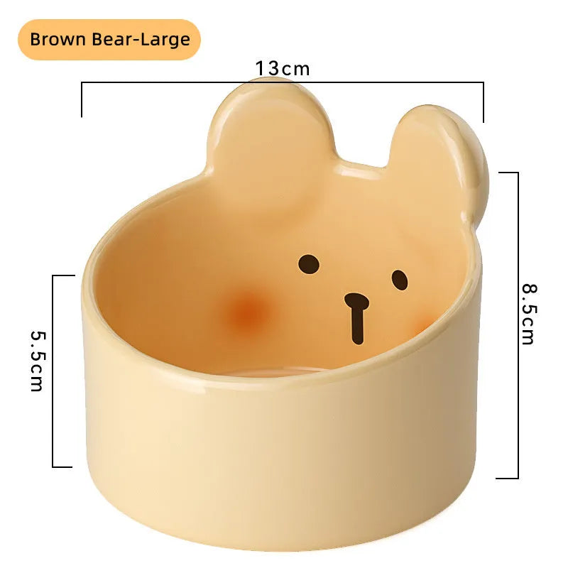 Blush critter ceramic pet bowl with neck protection design for dog and cat feeding