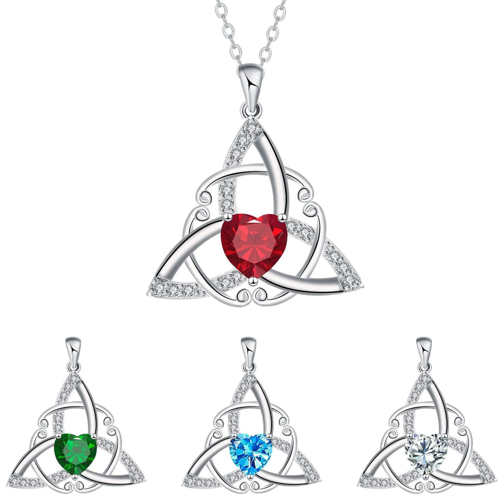 Geometric Celtic knot women's necklace in electroplated copper showing colour options