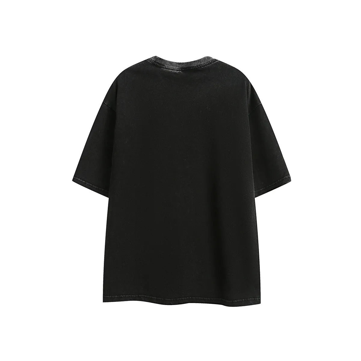Retro half-sleeve washed cotton T-shirt in loose fit black or purple colour