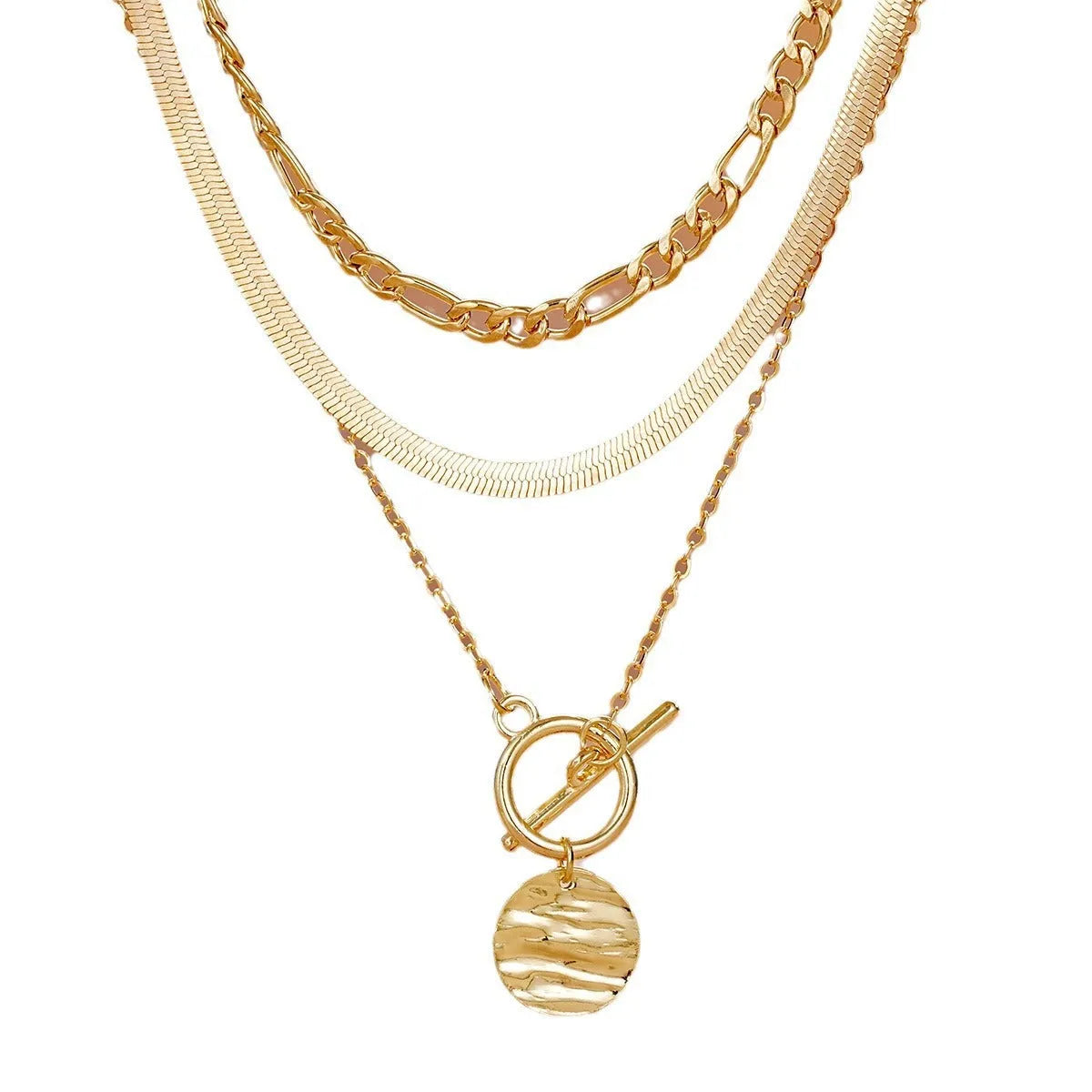 Retro multi-layer snake chain necklace in zinc alloy, available in two or three layers, unisex casual style