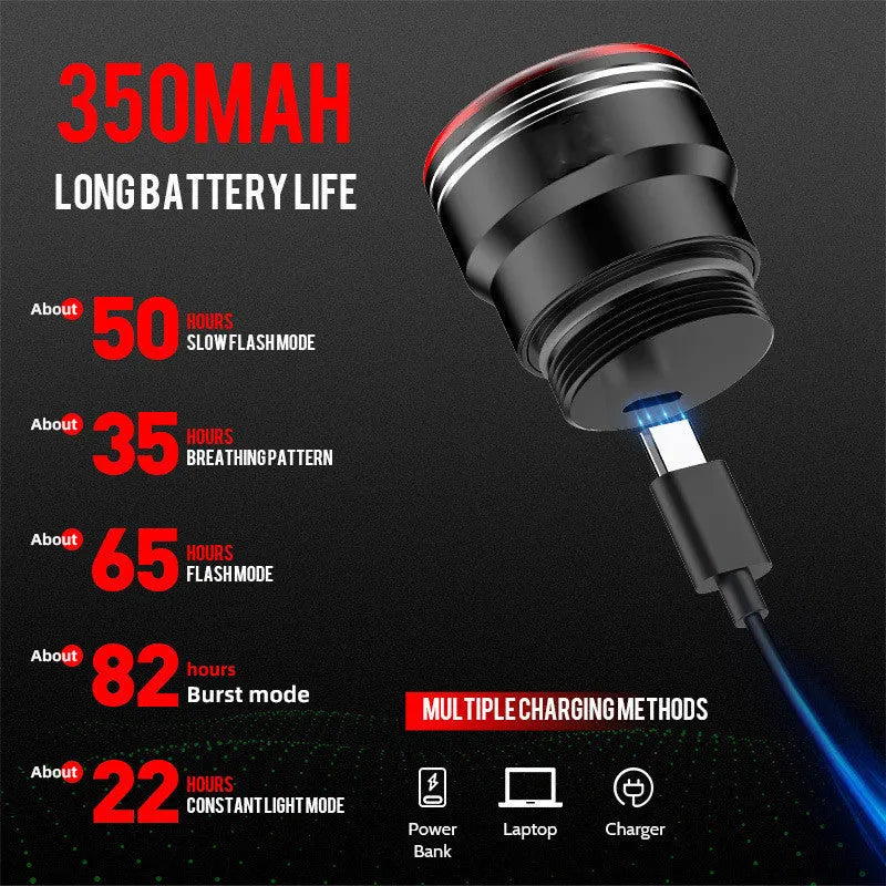Black smart brake sensing USB charging bicycle taillight with aluminium alloy housing.