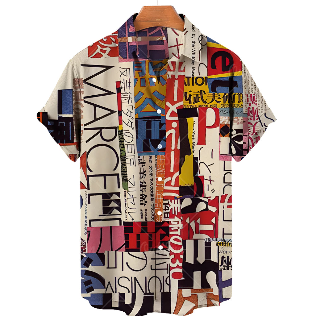 Plus size men's Hawaiian shirt with floral digital print, short sleeves, lapel collar, loose fit, polyester.
