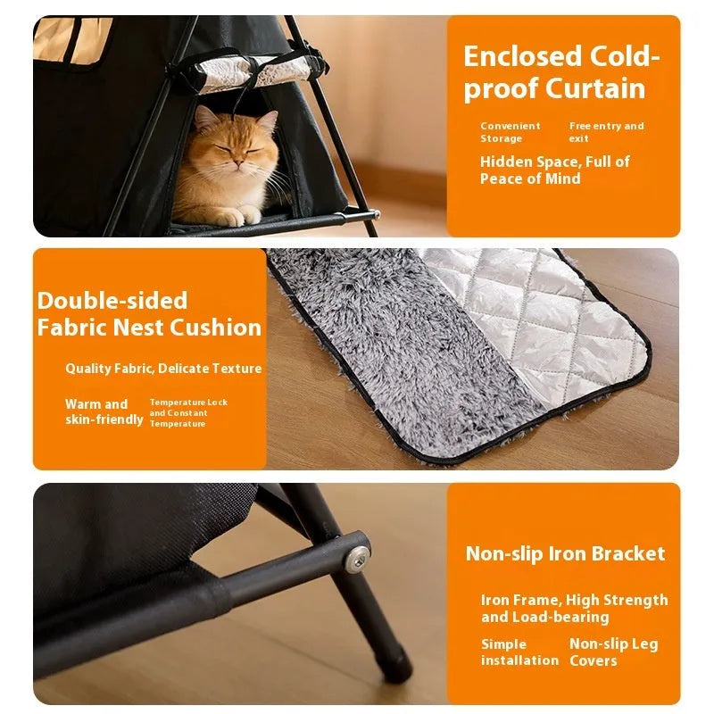 Outdoor triangle tent cat nest in black Oxford cloth with lock temperature, small size for cats