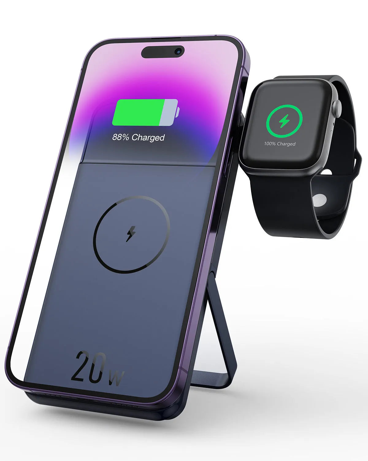 Black industrial style 10000mAh magnetic wireless power bank with bracket