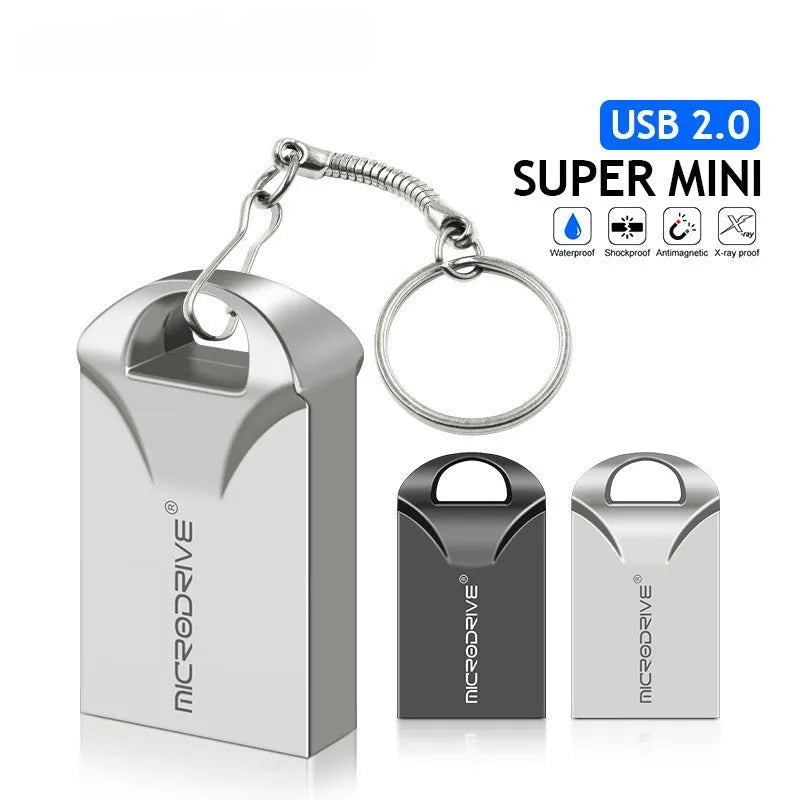 Black and silver mini metal USB flash drive showing compact size and USB connector.