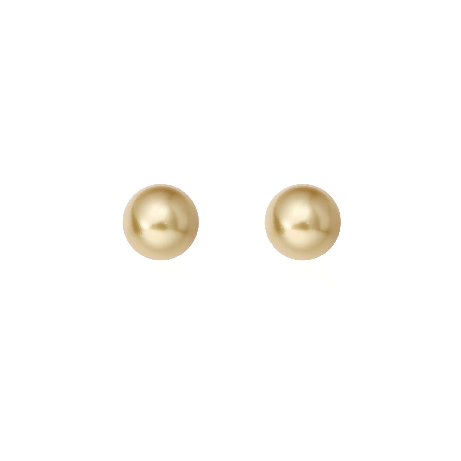 A pair of large geometric pearl stud earrings with a retro design on a silver setting.