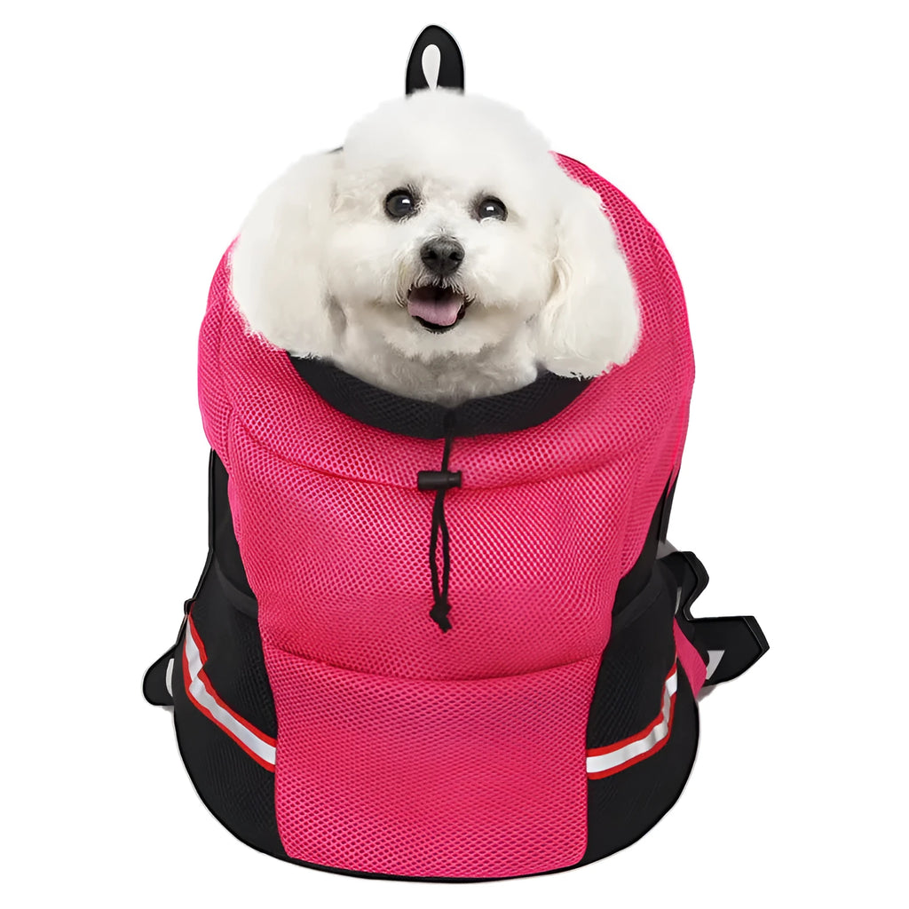 Breathable dog chest bag in sandwich mesh, blue colour, size L, with plain pattern on black background