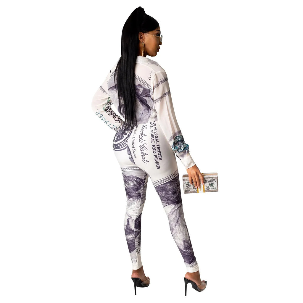Women's casual printed lace up long-sleeved two-piece suit in black with top and trousers set urban leisure style
