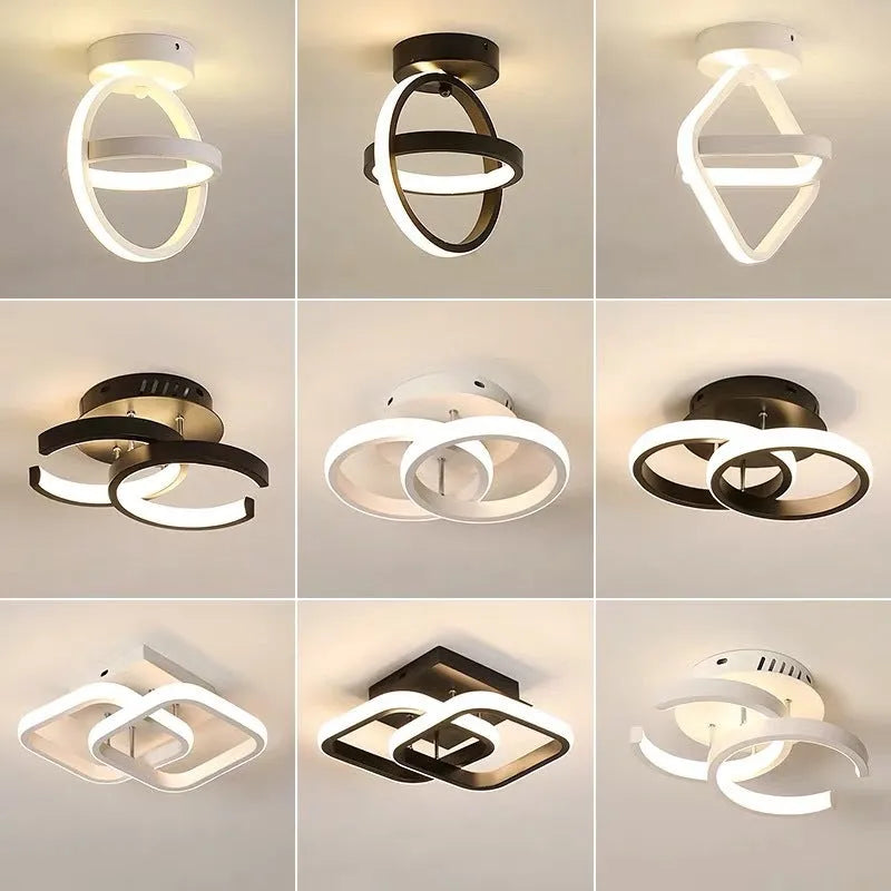 Nordic aluminium ceiling light with remote control in black colour for corridor entrance hall