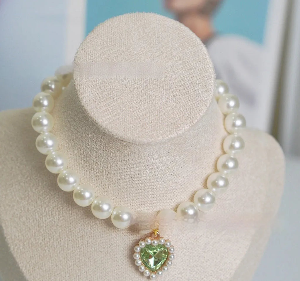 Decorative cat collar necklace with love gem design in translucent colours