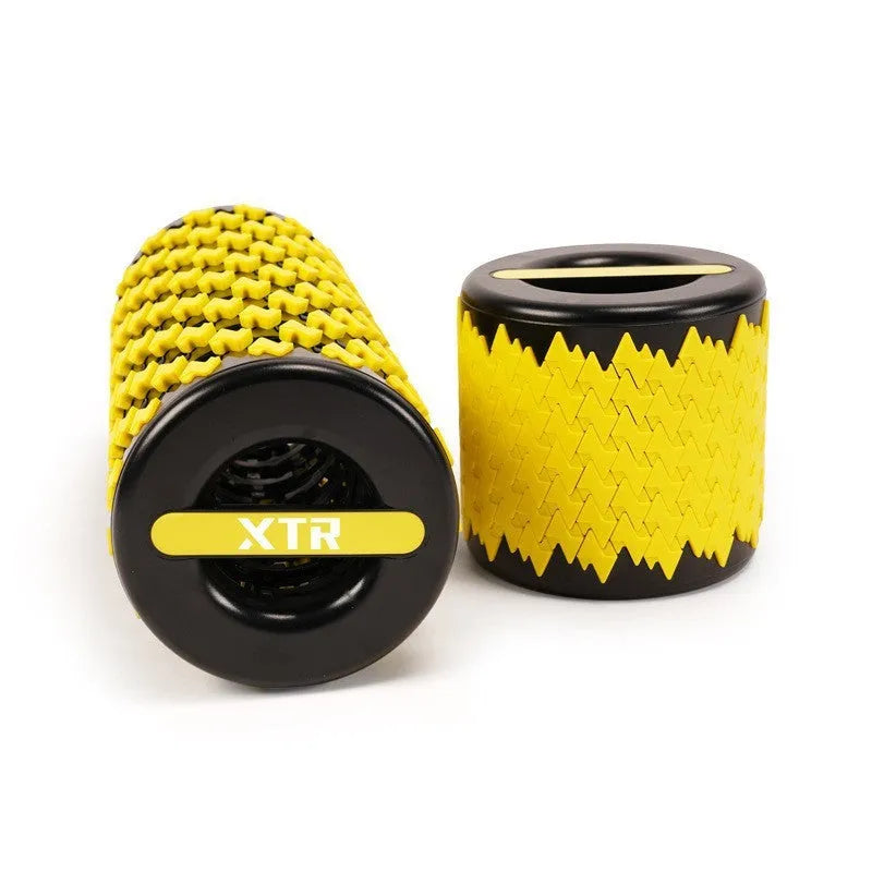 Adjustable telescopic foam roller in red colour extended for use
