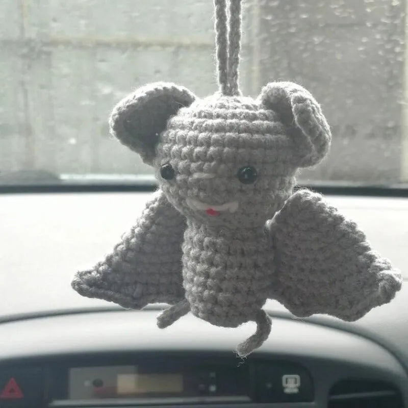 Hand-woven plush automobile hanging ornament with cartoon design for car interior decoration