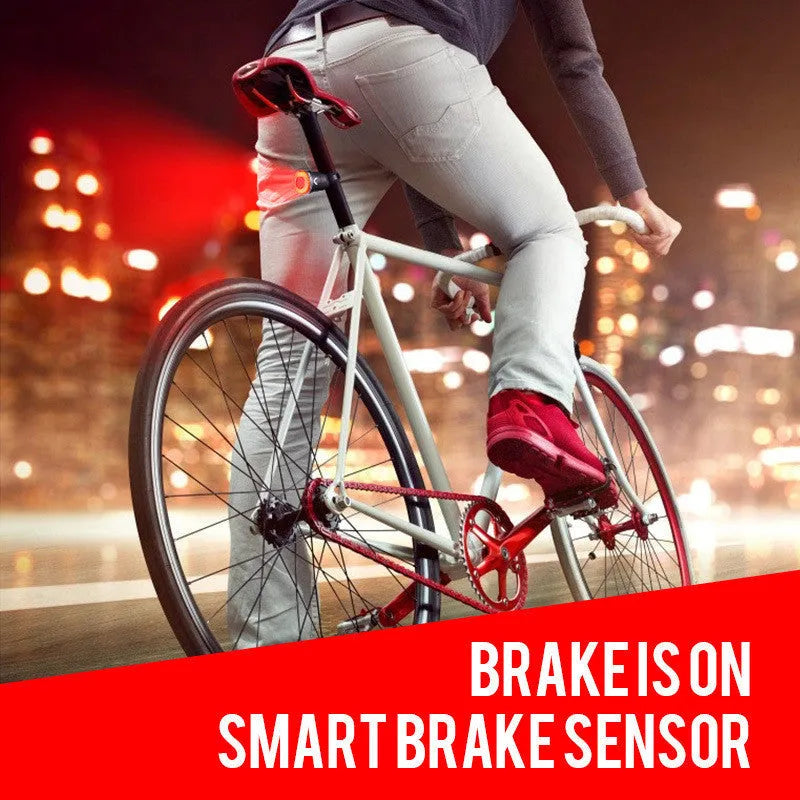 Black smart brake sensing USB charging bicycle taillight with aluminium alloy housing.