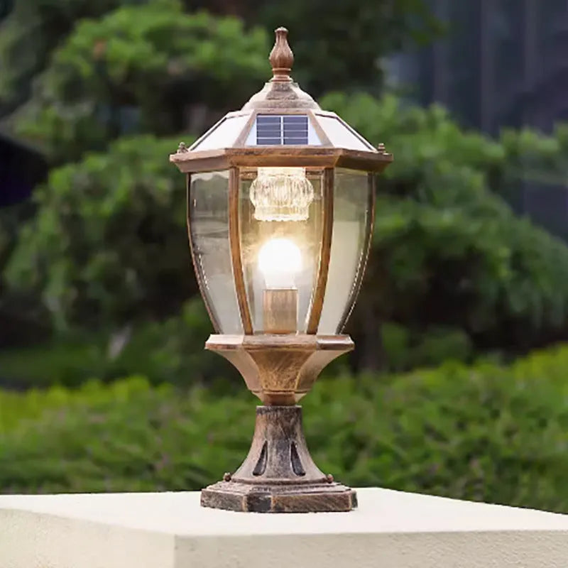 Solar pillar lamp outdoor waterproof with IP65 rating and bend shape in black for garden use