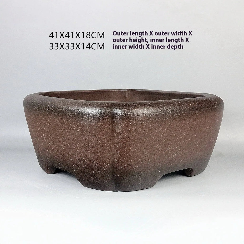 Handmade antique square purple sand ceramic bonsai flower pot, 41x41x18cm, for flowers and green plants