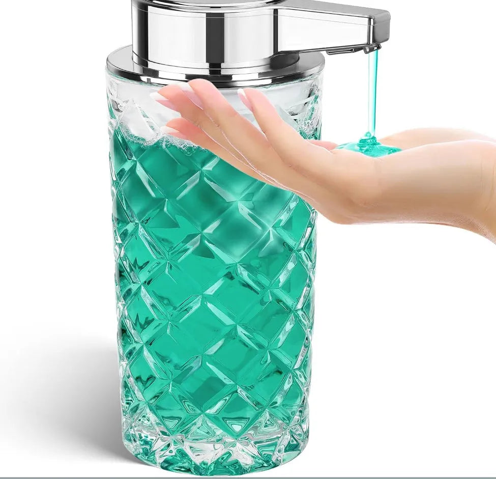 Silver automatic sensor soap dispenser with type-c charging port on a bathroom counter.