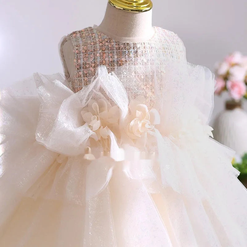 Girls linen princess dress in picture colour, birthday outfit available in suitable heights from 80cm to 160cm