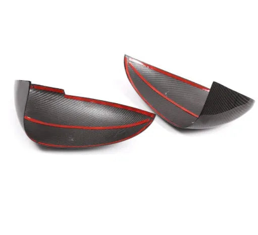 Black carbon fibre Porsche Macan mirror covers with woven texture for 2014-2022 models