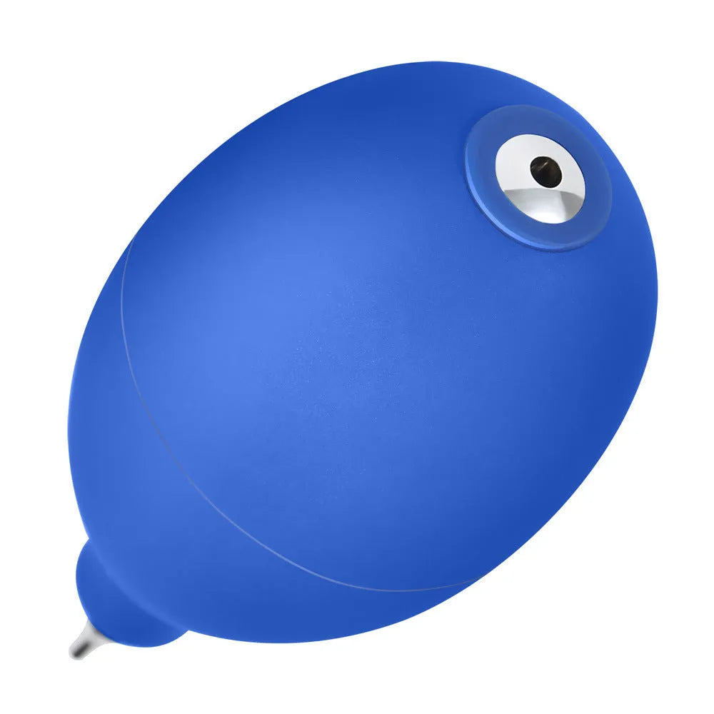 Blue and black rubber dust removal ball for cleaning cameras and mobile phones.