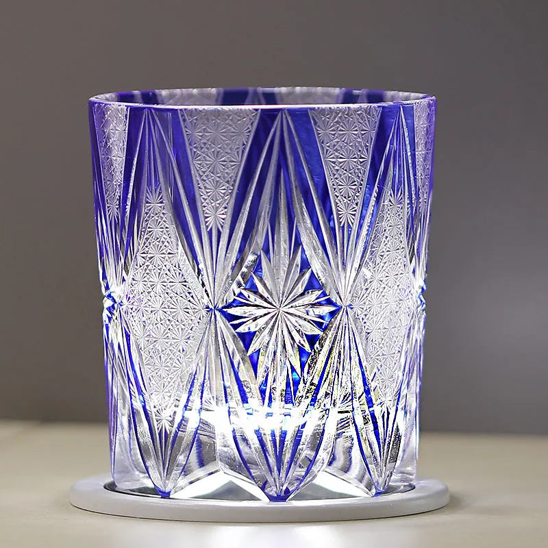 Hand carved blue crystal glass wine glass with 260ml capacity and Japanese-style retro design