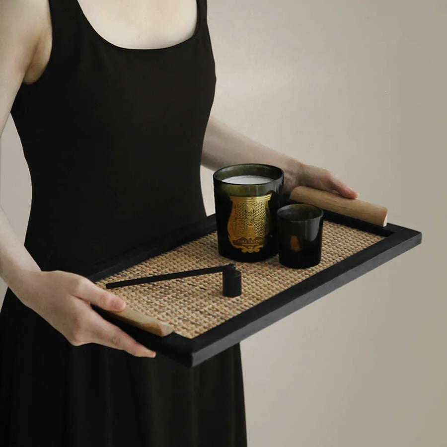 Pine wood dining tray with multiple compartments shown in large and small size options