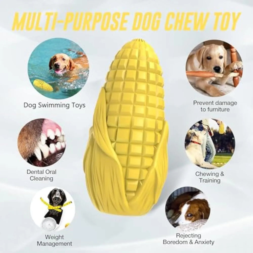 Blue and yellow corn-shaped dog chew toy for medium large breed aggressive chewers