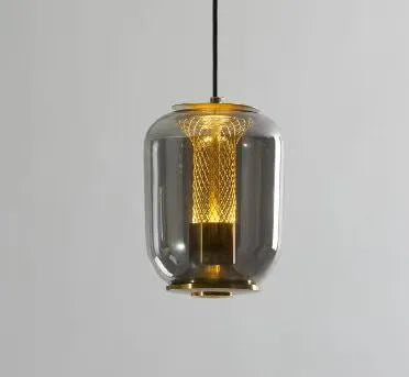 Minimalist geometric glass chandelier ceiling light in smoky grey, cognac, or clear colour.