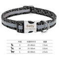 Adjustable nylon dog collar shown in black, green, and rose red colours for small, medium, or large dogs.