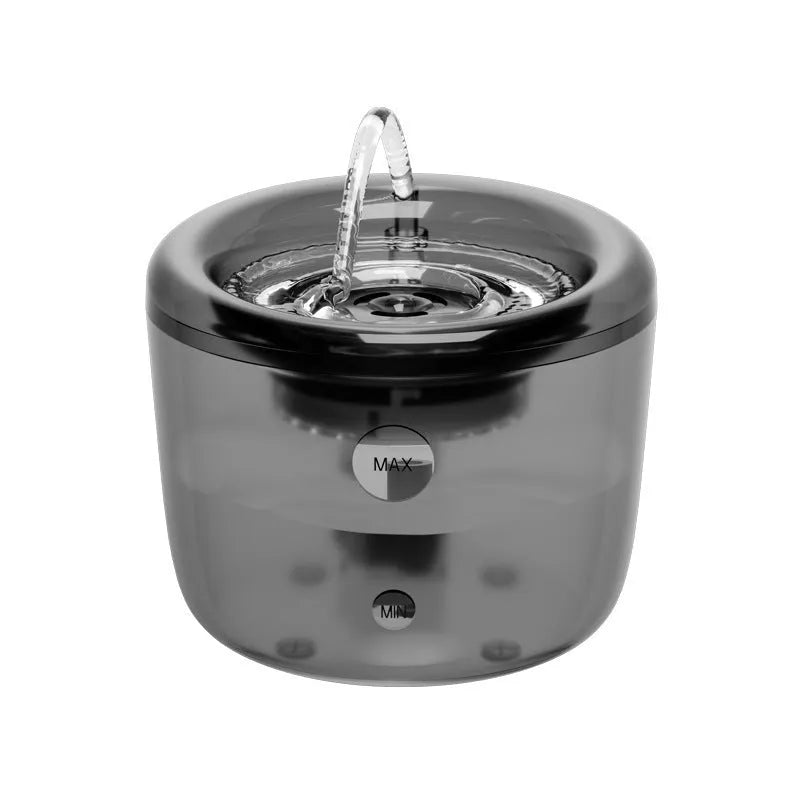 Grey automatic pet water fountain with circulating filter and USB power cable