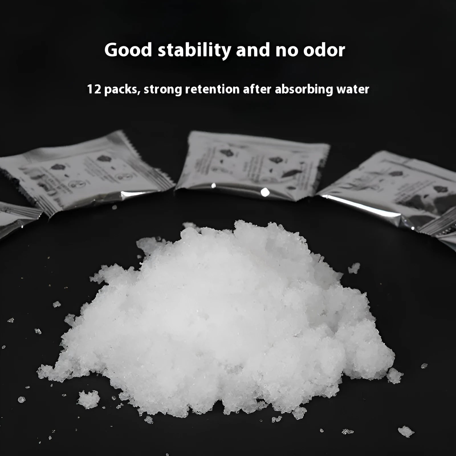 Emergency urine coagulant kit with curing agent packs and a roll of black disposable bags.