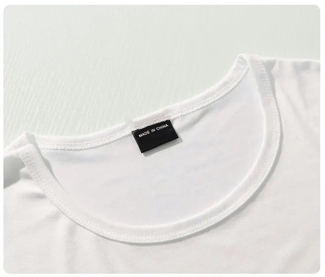 White short sleeve polyester T-shirt with forest bear and letter print for men