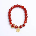 Natural red agate bracelet with woven beads and blessing card in national style