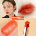 Golden thin tube semi-matte velvet lipstick in six shades, moisturising formula with glycerin and mineral oil.