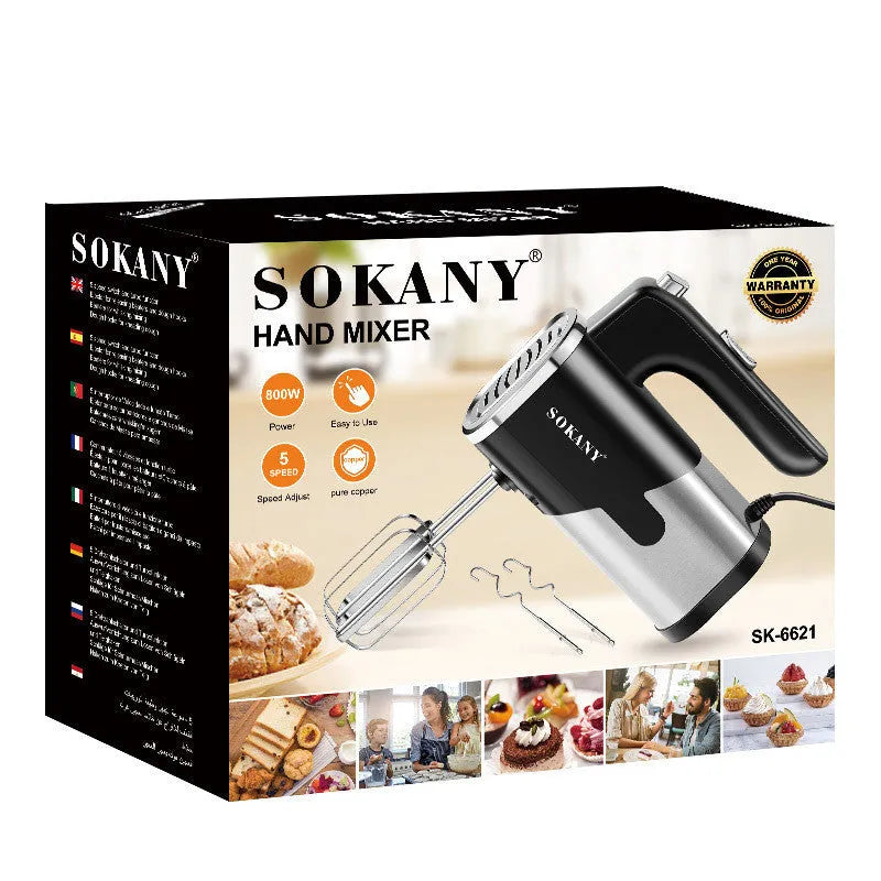 800W handheld electric mixer in black or green with stainless steel whisk components, 26 x 19cm