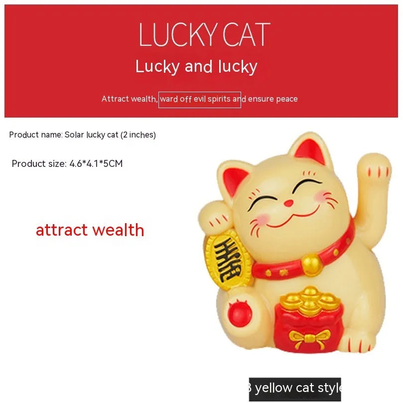 Solar powered Maneki Neko waving cat decoration in black, white or yellow for car dashboard