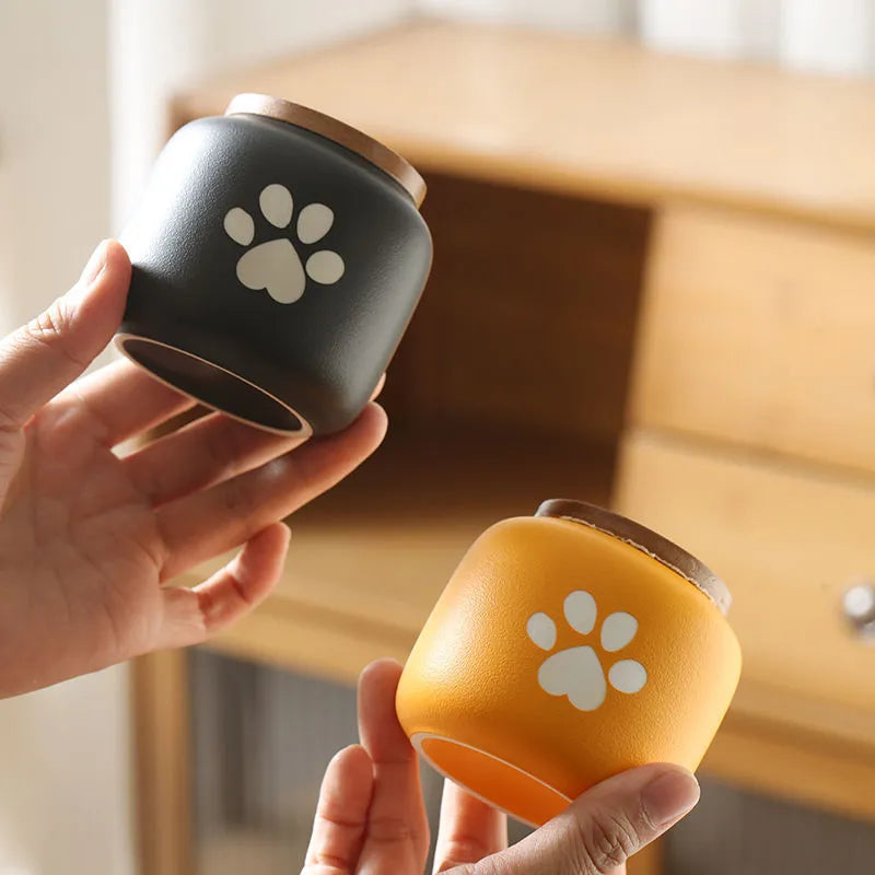 Ceramic pet funeral urn moisture-proof keep dry pet cinerary casket in foot print design