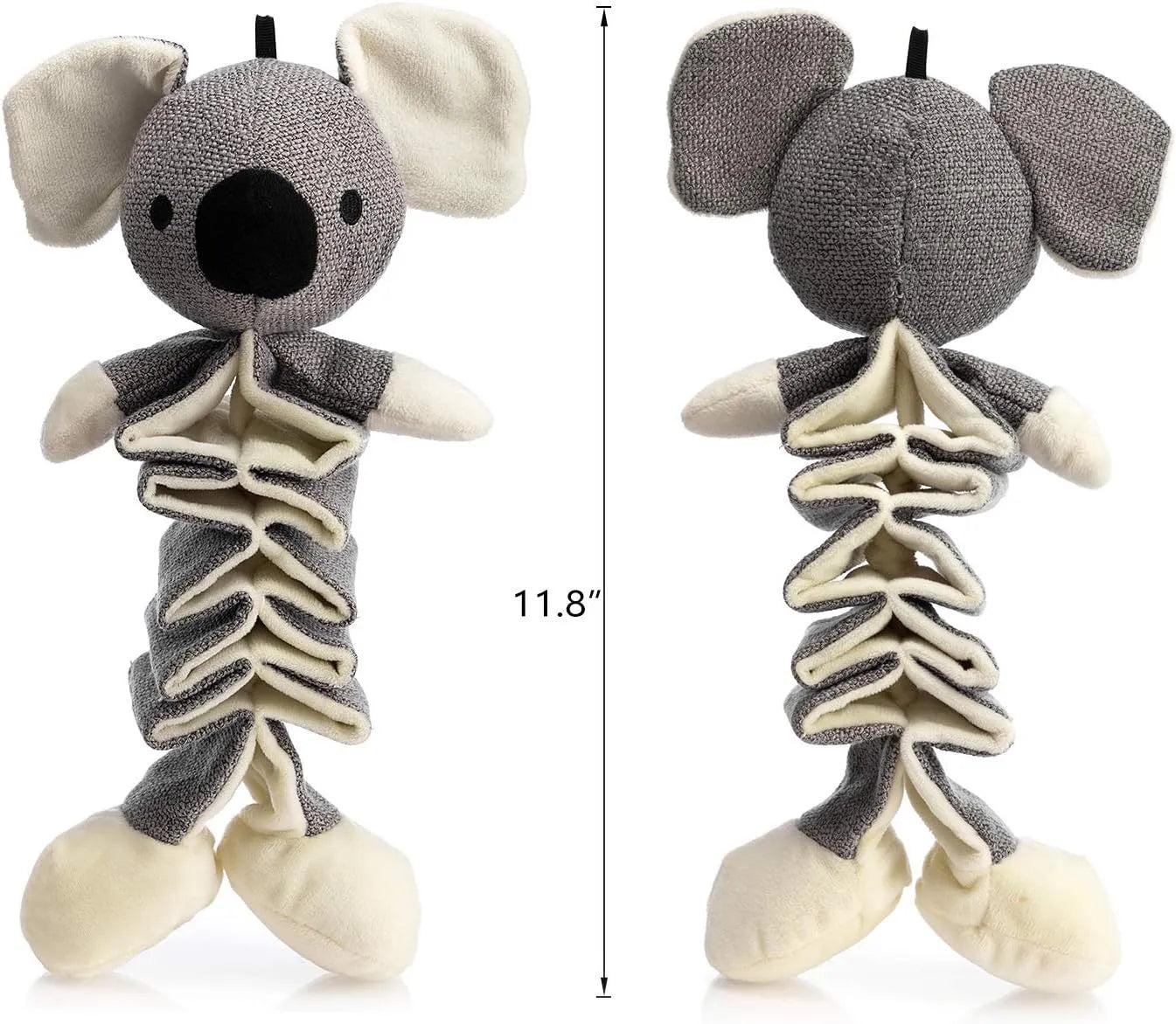 Hollypet grey koala plush dog chew toy with crinkle paper, measuring 30cm long.