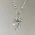S925 sterling silver blue jellyfish pendant necklace on 41-50cm adjustable chain with white gold finish